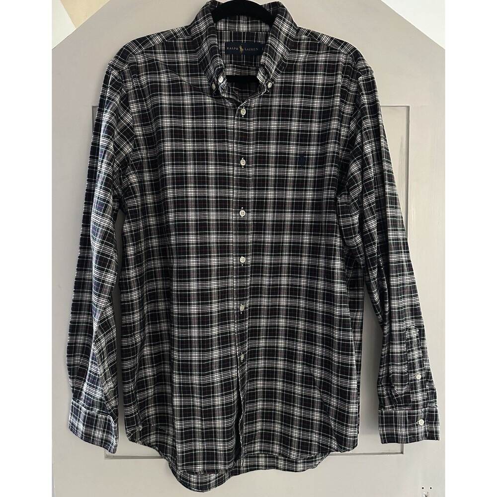 🖤Ralph Lauren Blue Label Blue Green Red Plaid Button Up Long Sleeve Shirt Size L